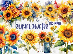 Watercolor Floral Mega Clipart Bundle #3| Sunflower, Red Rose, Mushroom, Sakura, Spring Garden, Flower | Instant Download for Commercial Use