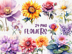Watercolor Floral Mega Clipart Bundle #3| Sunflower, Red Rose, Mushroom, Sakura, Spring Garden, Flower | Instant Download for Commercial Use
