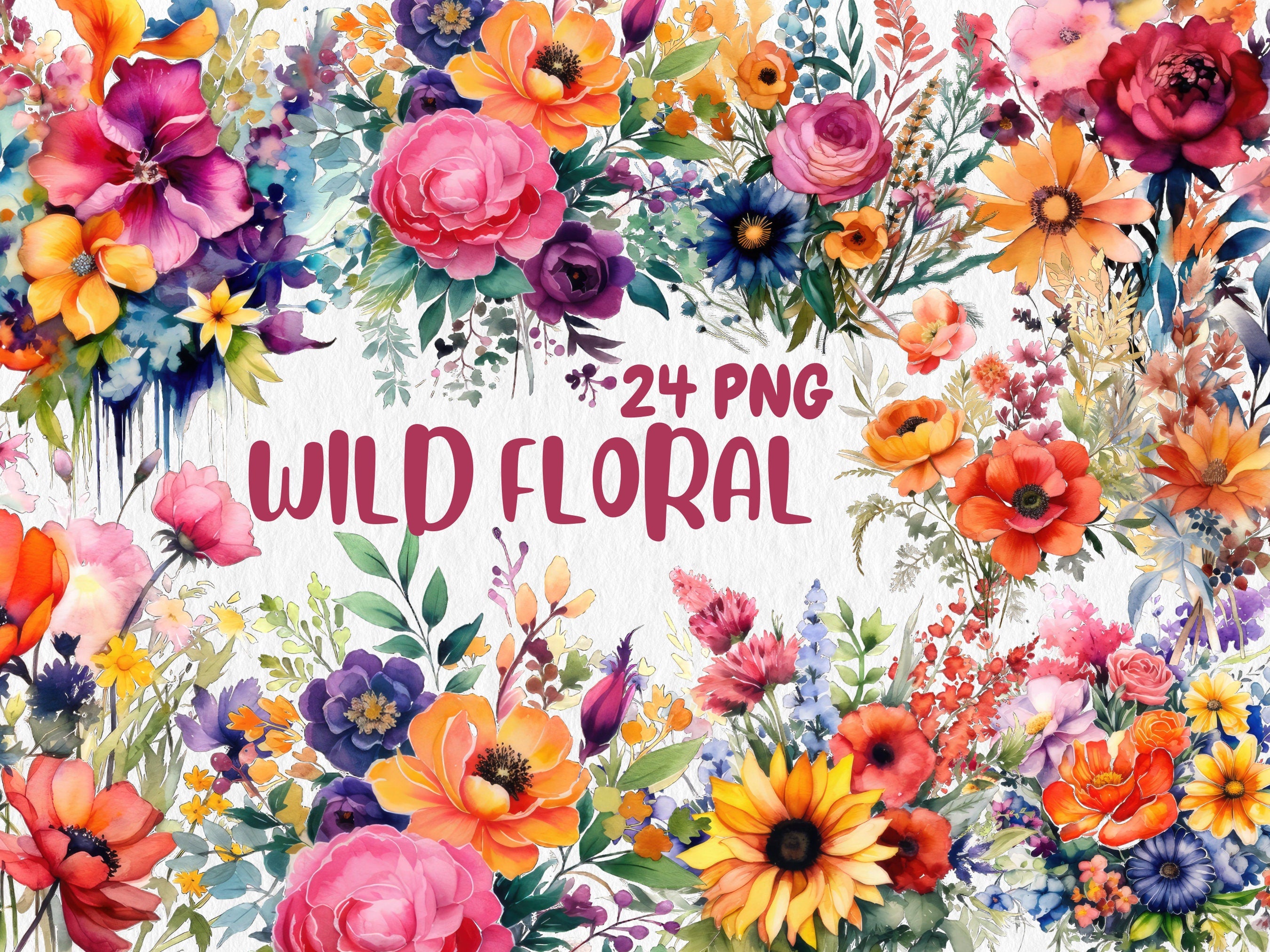 Watercolor Floral Mega Clipart Bundle #3| Sunflower, Red Rose, Mushroom, Sakura, Spring Garden, Flower | Instant Download for Commercial Use