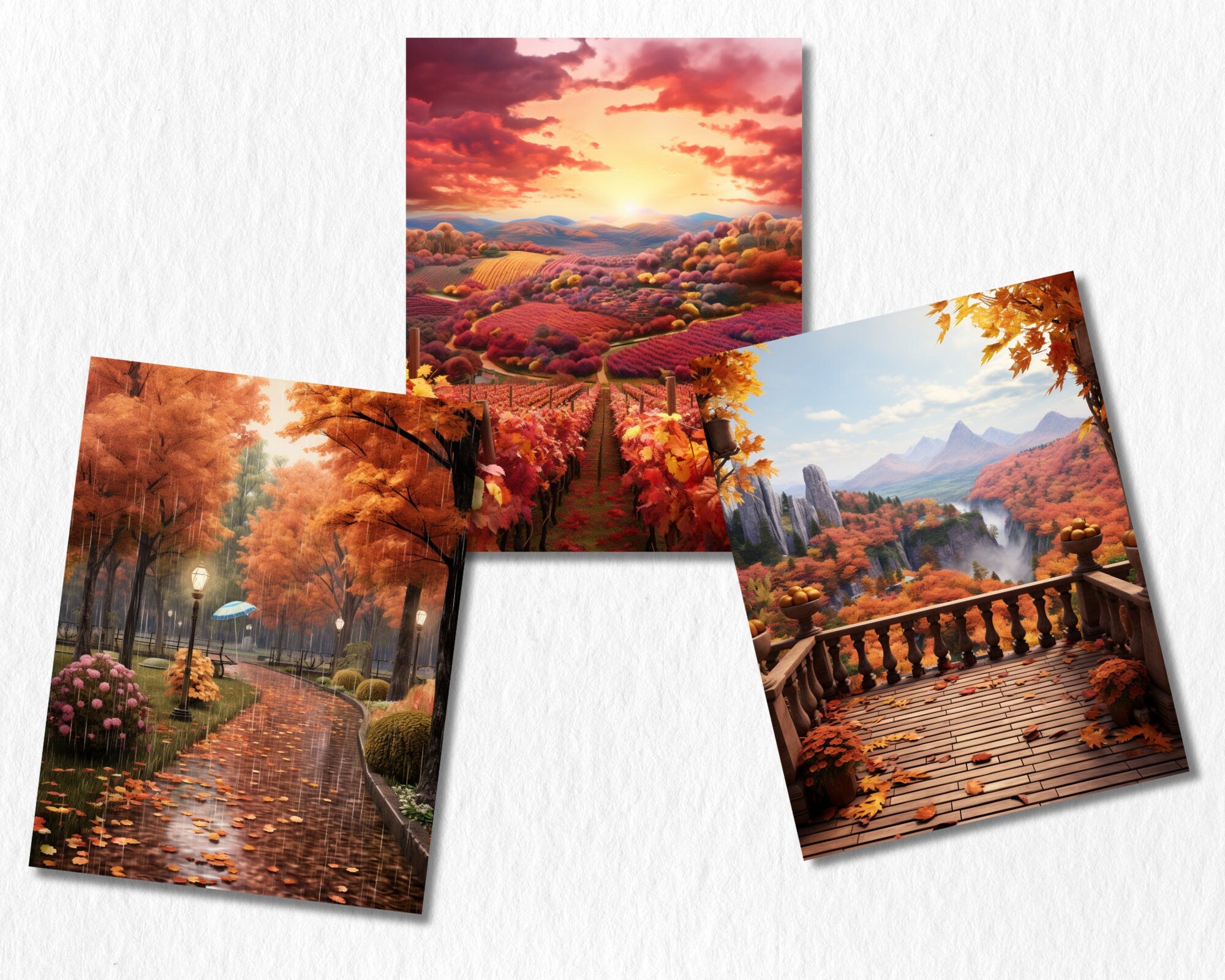 Autumn Landscapes Digital Paper | Fall Forest Background, Sunset Landscape Backdrops, Printable, Download for Journals & Scrapbooking