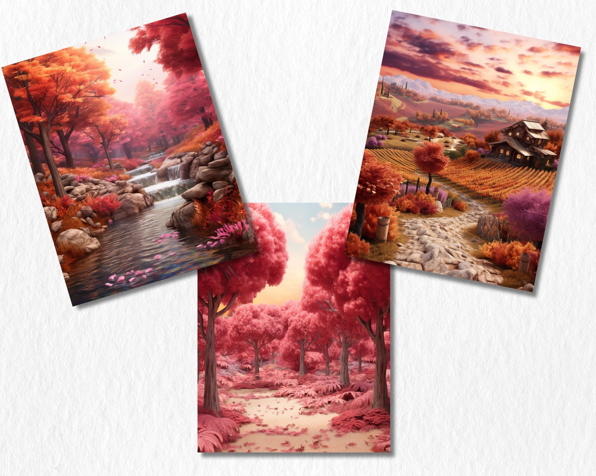 Autumn Landscapes Digital Paper | Fall Forest Background, Sunset Landscape Backdrops, Printable, Download for Journals & Scrapbooking
