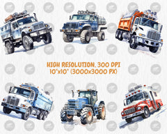 Watercolor Winter Vehicles Clipart | Snow Plow Truck, Snowmobile, Salt Spreader, Snowcat Illustrations | Instant Download for Commercial Use