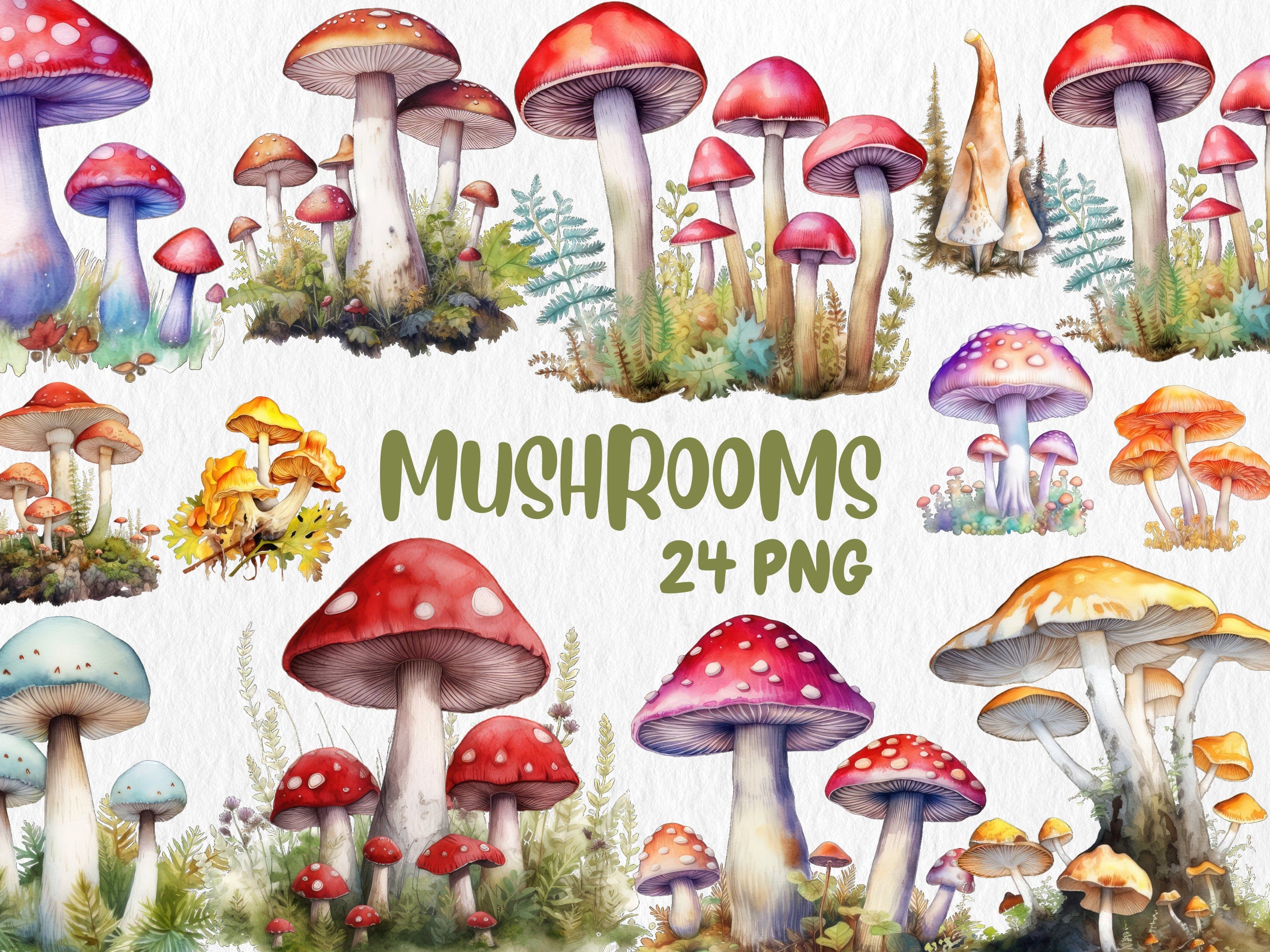 Watercolor Floral Mega Clipart Bundle #3| Sunflower, Red Rose, Mushroom, Sakura, Spring Garden, Flower | Instant Download for Commercial Use