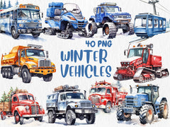 Watercolor Winter Vehicles Clipart | Snow Plow Truck, Snowmobile, Salt Spreader, Snowcat Illustrations | Instant Download for Commercial Use