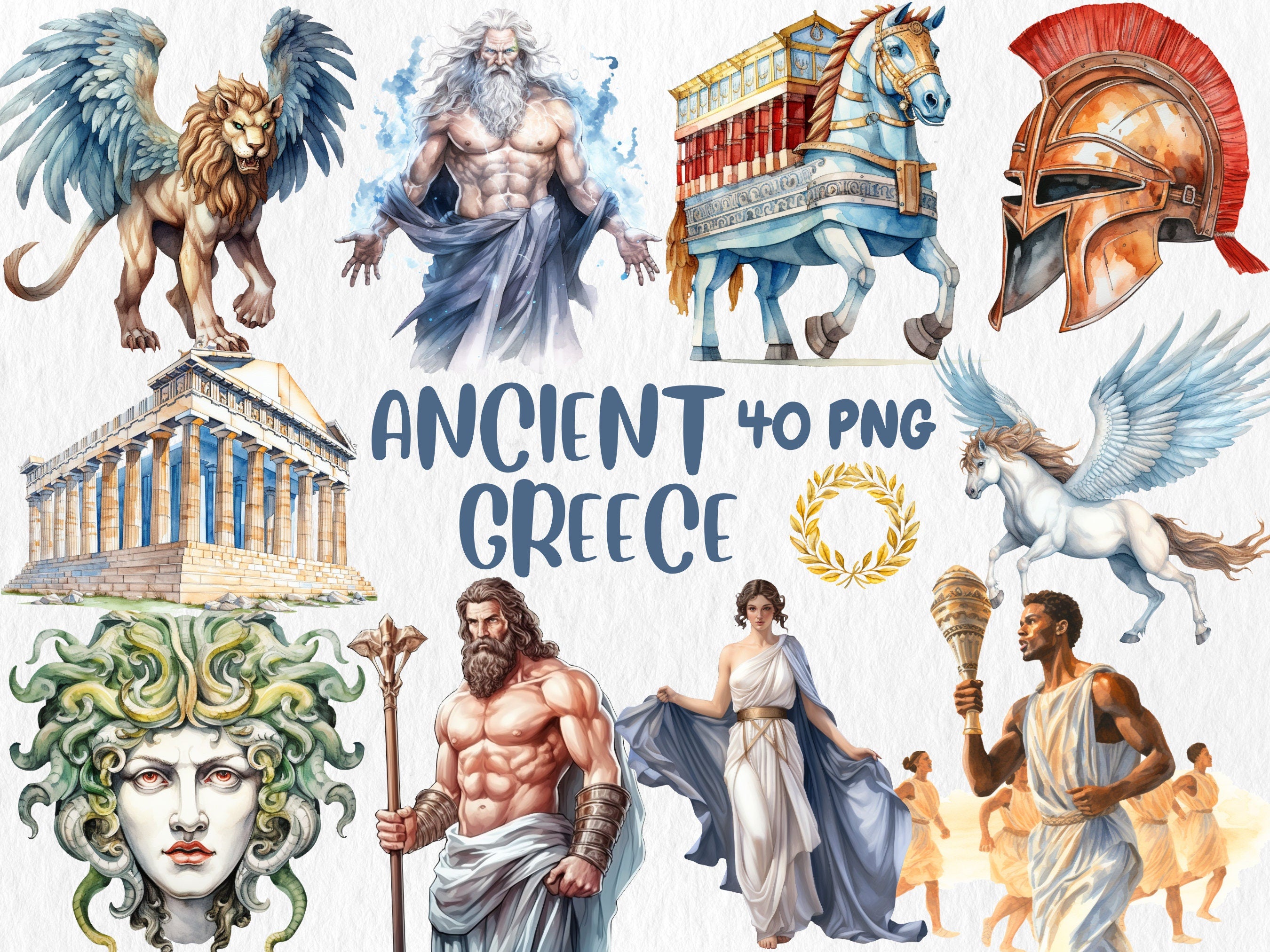 Watercolor Mythology Mega Clipart Bundle | Ancient Rome, Egypt, Greece, Norse, Greek, Egypt Mythology | Instant Download for Commercial Use