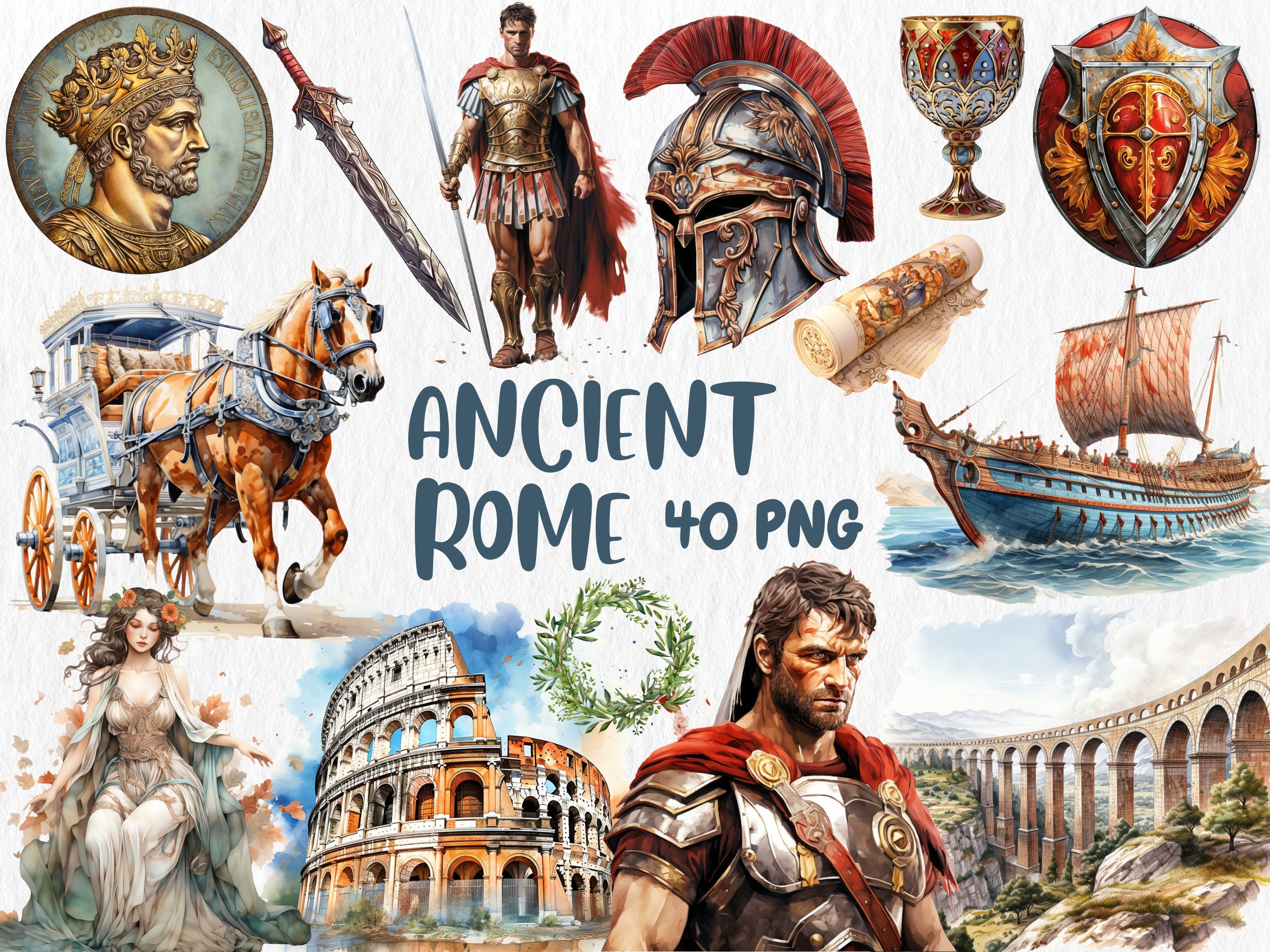 Watercolor Mythology Mega Clipart Bundle | Ancient Rome, Egypt, Greece, Norse, Greek, Egypt Mythology | Instant Download for Commercial Use