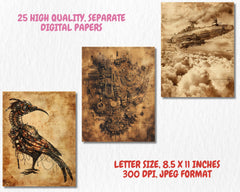 Vintage Steampunk Digital Paper | Vintage Background, Victorian Ephemera Backdrops, Antique, Printable, Download for Journals & Scrapbooking