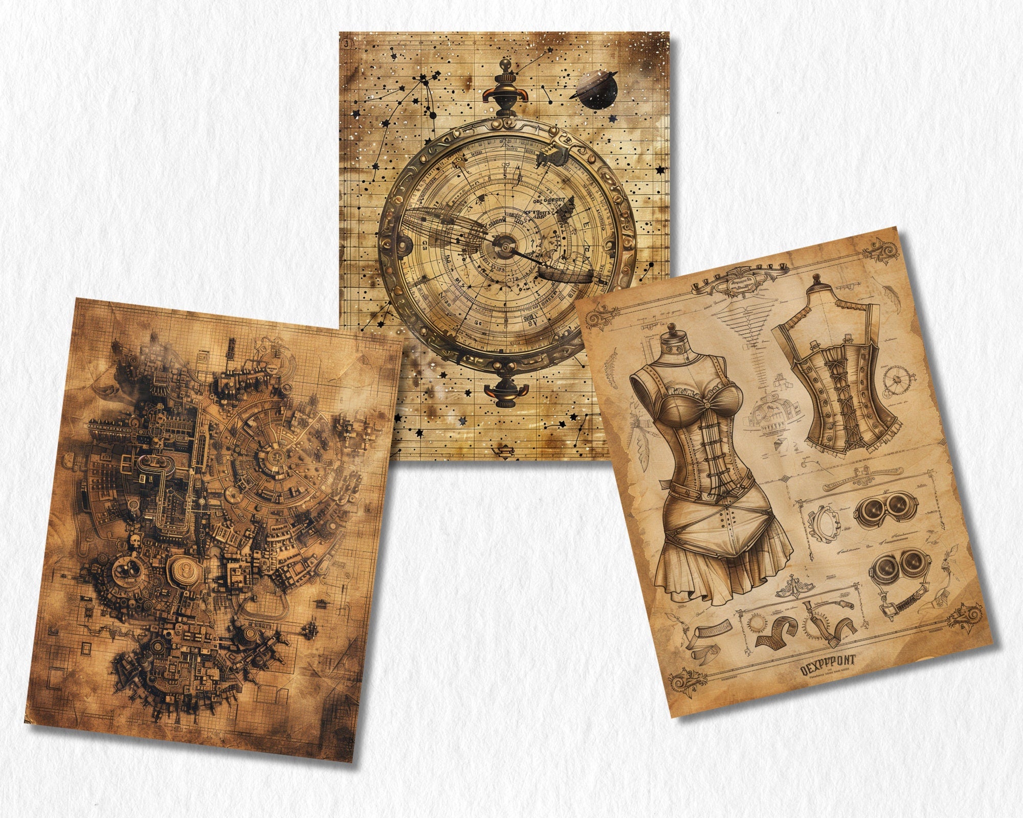 Vintage Steampunk Digital Paper | Vintage Background, Victorian Ephemera Backdrops, Antique, Printable, Download for Journals & Scrapbooking