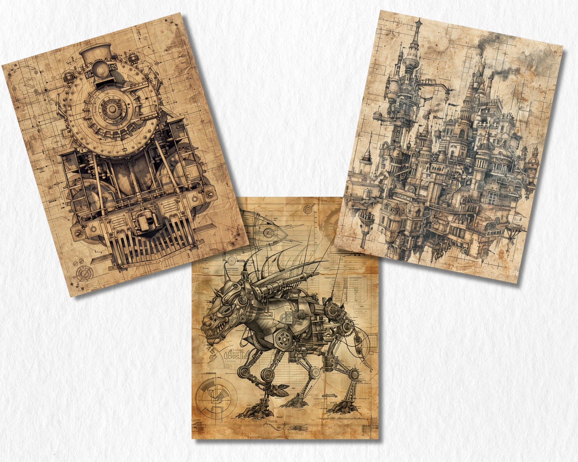 Vintage Steampunk Digital Paper | Vintage Background, Victorian Ephemera Backdrops, Antique, Printable, Download for Journals & Scrapbooking