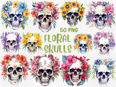 Watercolor Gothic Mega Clipart Bundle | Sugar Skull, Floral Skull, Wizard, Witch, Book Illustrations | Instant Download for Commercial Use