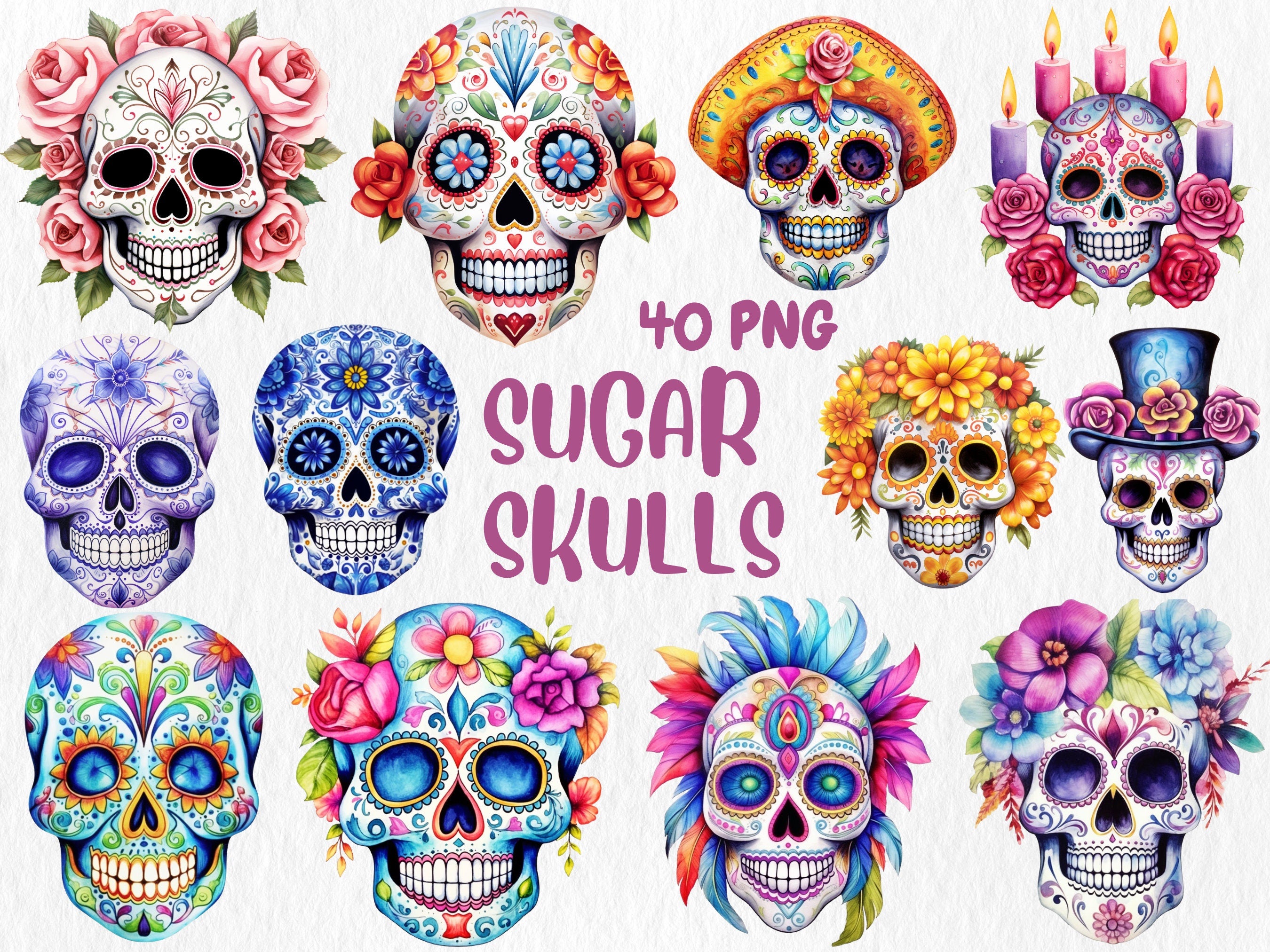 Watercolor Gothic Mega Clipart Bundle | Sugar Skull, Floral Skull, Wizard, Witch, Book Illustrations | Instant Download for Commercial Use
