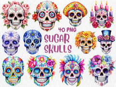 Watercolor Gothic Mega Clipart Bundle | Sugar Skull, Floral Skull, Wizard, Witch, Book Illustrations | Instant Download for Commercial Use
