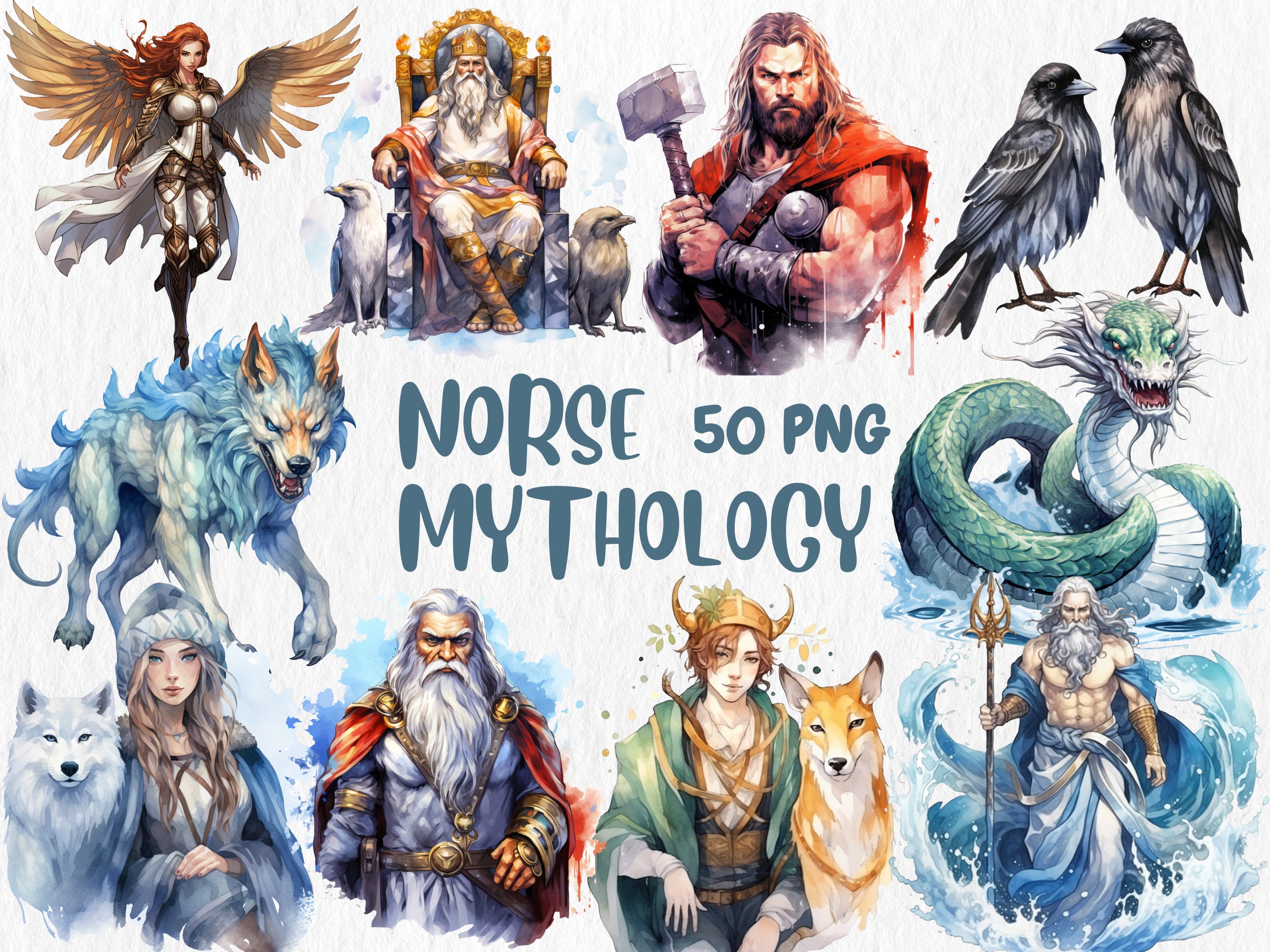 Watercolor Mythology Mega Clipart Bundle | Ancient Rome, Egypt, Greece, Norse, Greek, Egypt Mythology | Instant Download for Commercial Use