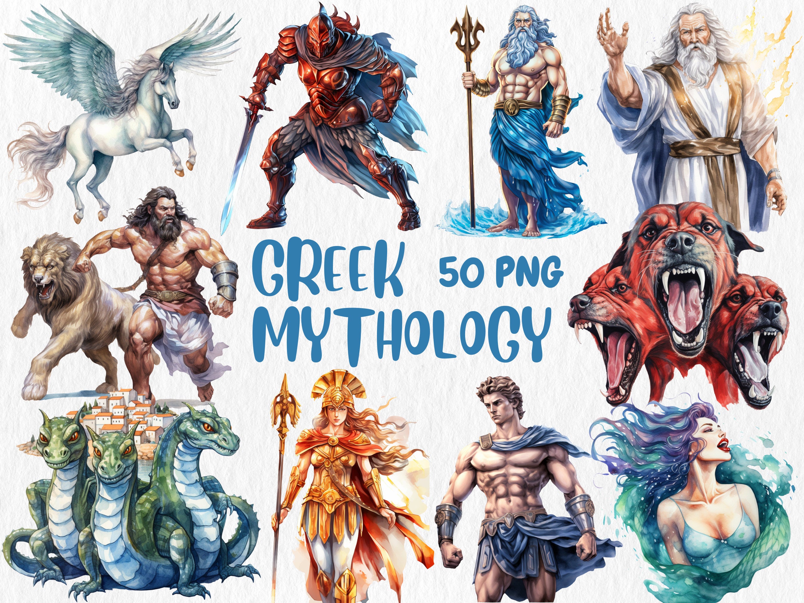 Watercolor Mythology Mega Clipart Bundle | Ancient Rome, Egypt, Greece, Norse, Greek, Egypt Mythology | Instant Download for Commercial Use
