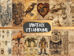 Vintage Steampunk Digital Paper | Vintage Background, Victorian Ephemera Backdrops, Antique, Printable, Download for Journals & Scrapbooking