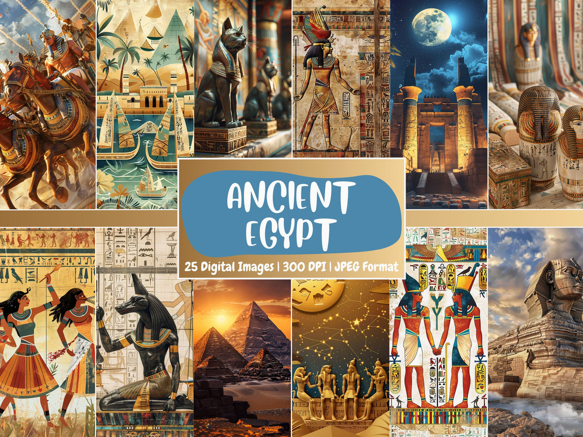 Ancient Egypt Digital Paper | Hieroglyphic Background, Ancient Egyptian Backdrops, Pharaoh, Printable | Download for Journals & Scrapbooking