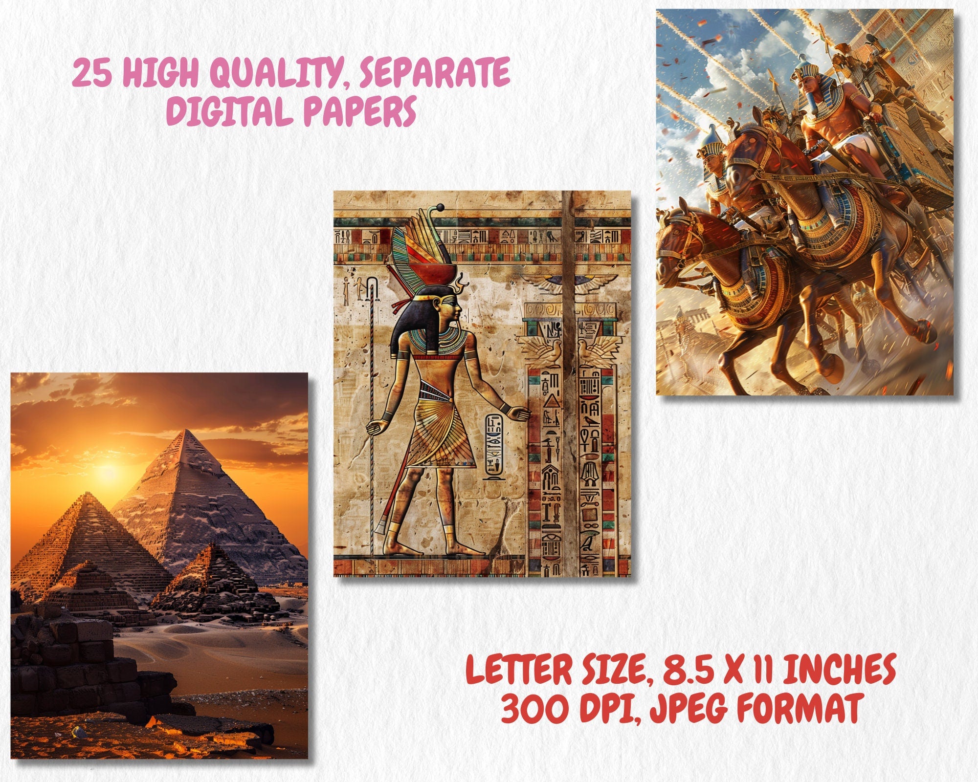 Ancient Egypt Digital Paper | Hieroglyphic Background, Ancient Egyptian Backdrops, Pharaoh, Printable | Download for Journals & Scrapbooking