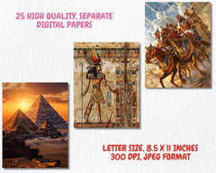 Ancient Egypt Digital Paper | Hieroglyphic Background, Ancient Egyptian Backdrops, Pharaoh, Printable | Download for Journals & Scrapbooking