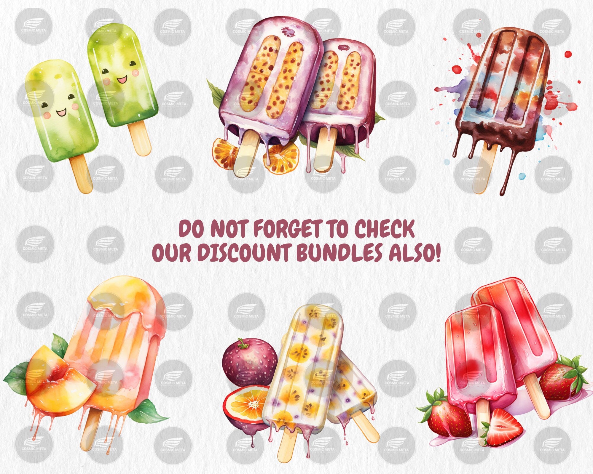 Watercolor Popsicles Clipart | Summer Treat, Strawberry, Chocolate, Orange Ice Cream Illustrations | Instant Download for Commercial Use