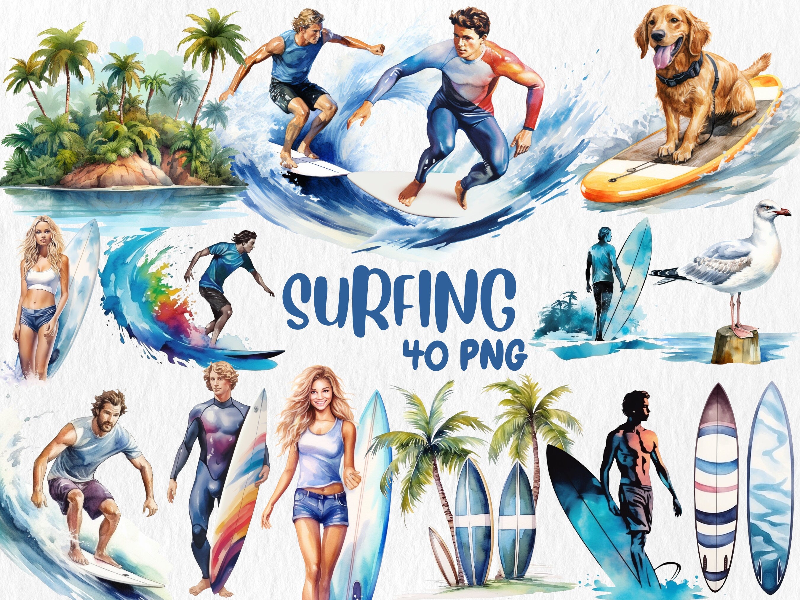 Watercolor Summer Mega Clipart Bundle | Tropical Drinks, Surfing, Ocean Lover, Sunglasses, Popsicles | Instant Download for Commercial Use