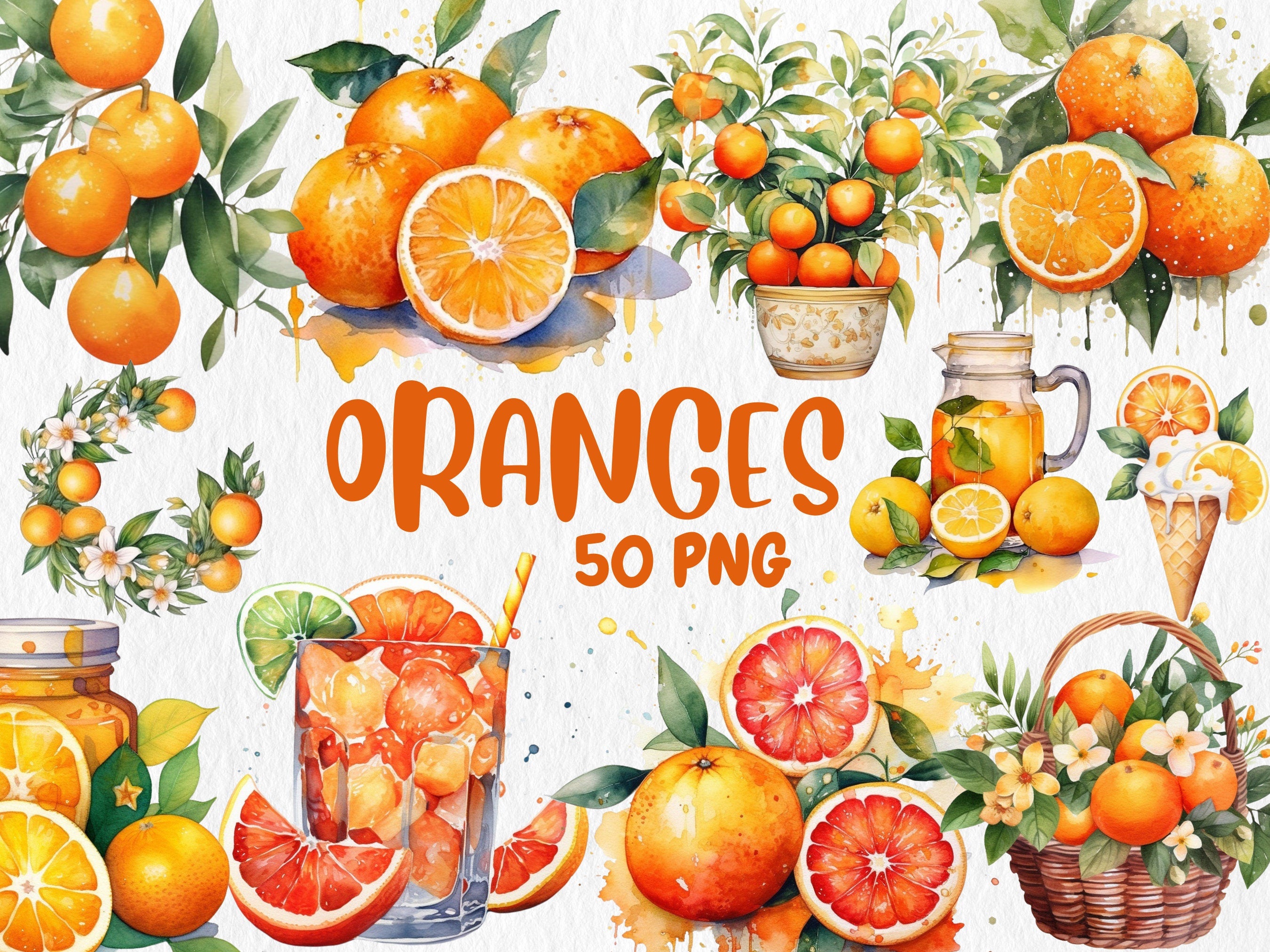 Watercolor Food & Drink Mega Clipart Bundle #1 | Fruits, Vegetables, Mango, Orange, Cocktails, Sweets | Instant Download for Commercial Use