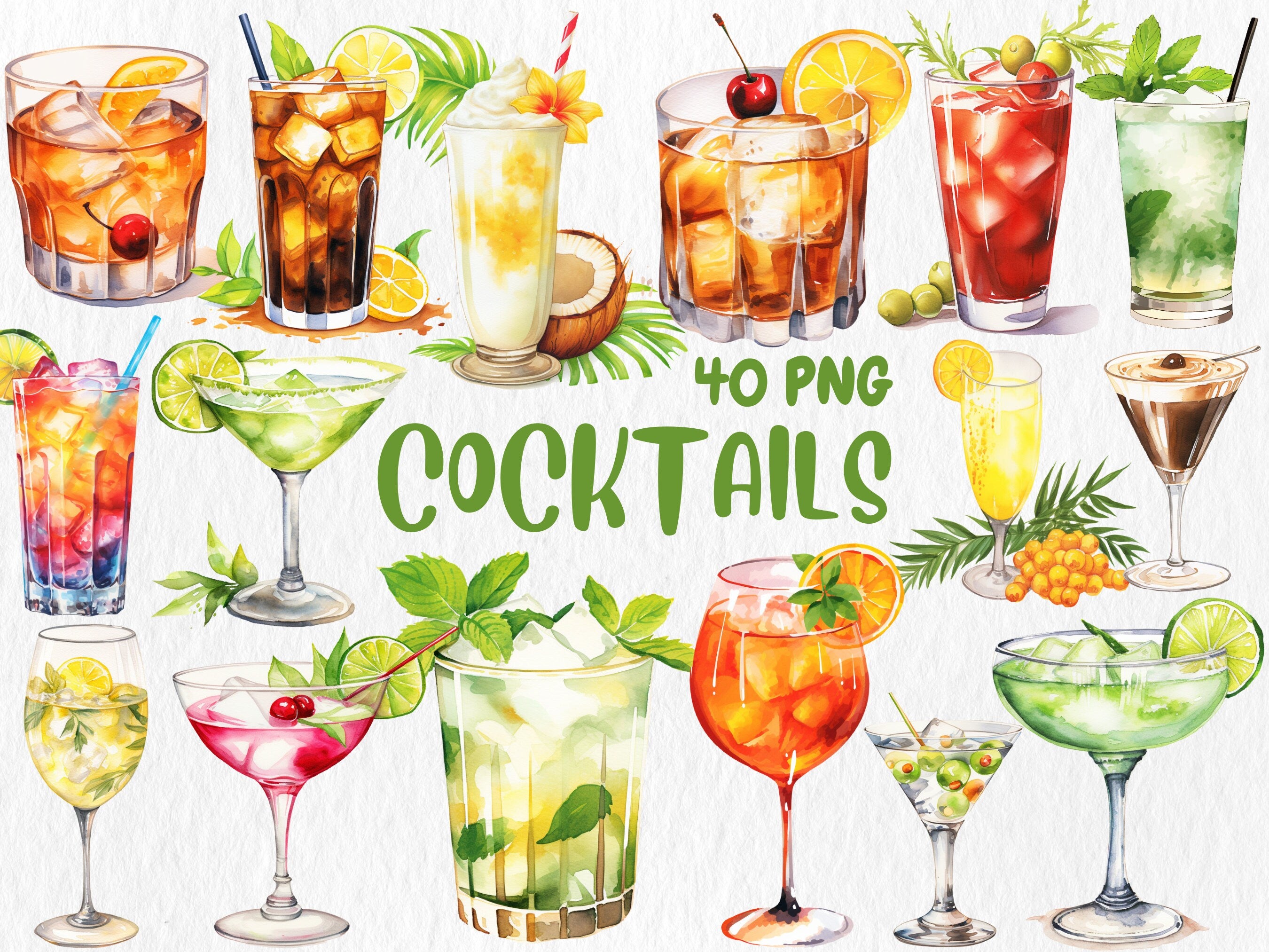 Watercolor Food & Drink Mega Clipart Bundle #1 | Fruits, Vegetables, Mango, Orange, Cocktails, Sweets | Instant Download for Commercial Use