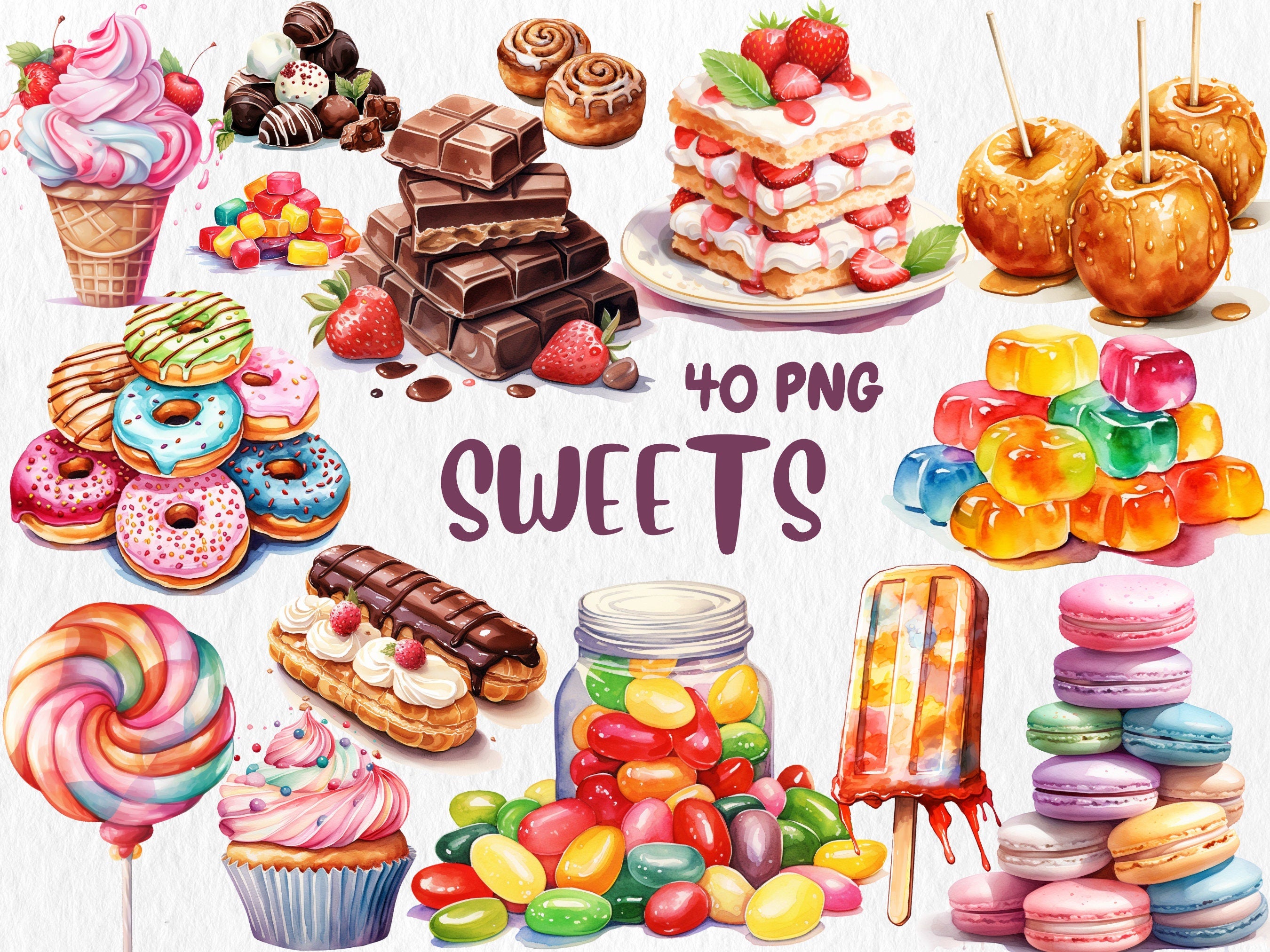 Watercolor Food & Drink Mega Clipart Bundle #1 | Fruits, Vegetables, Mango, Orange, Cocktails, Sweets | Instant Download for Commercial Use