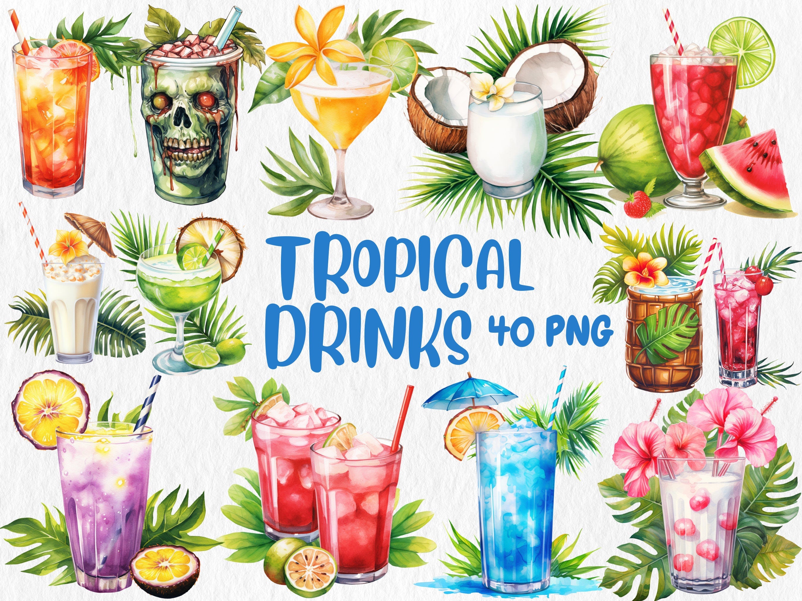 Watercolor Food & Drink Mega Clipart Bundle #2 | Holiday Sweets, Desserts, Tropical Drinks, Watermelon | Instant Download for Commercial Use