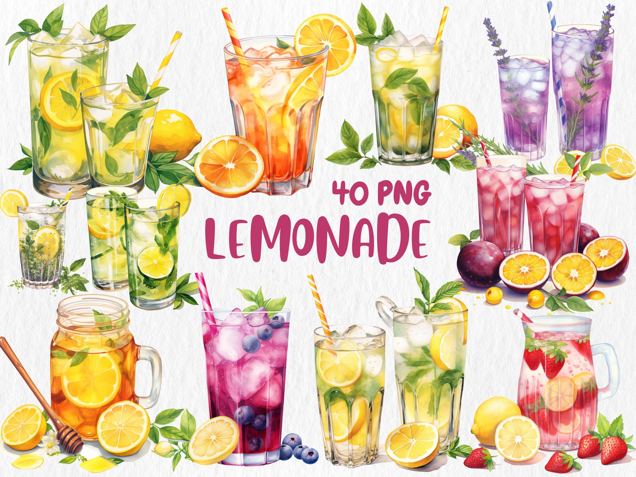Watercolor Food & Drink Mega Clipart Bundle #2 | Holiday Sweets, Desserts, Tropical Drinks, Watermelon | Instant Download for Commercial Use