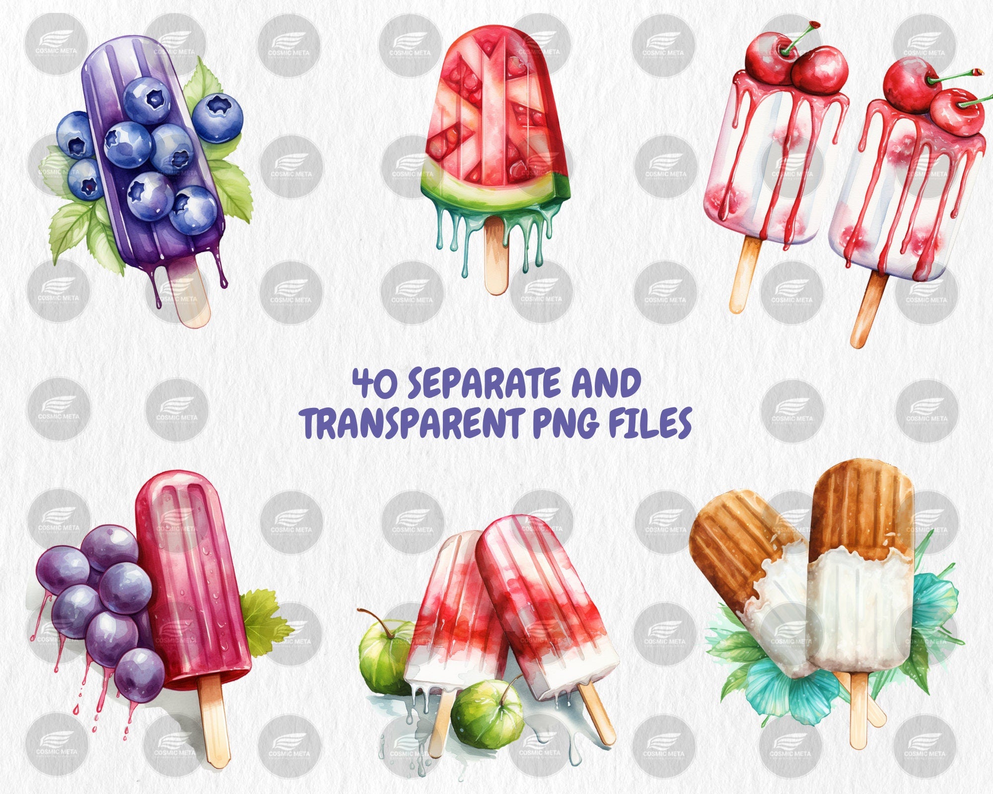 Watercolor Popsicles Clipart | Summer Treat, Strawberry, Chocolate, Orange Ice Cream Illustrations | Instant Download for Commercial Use