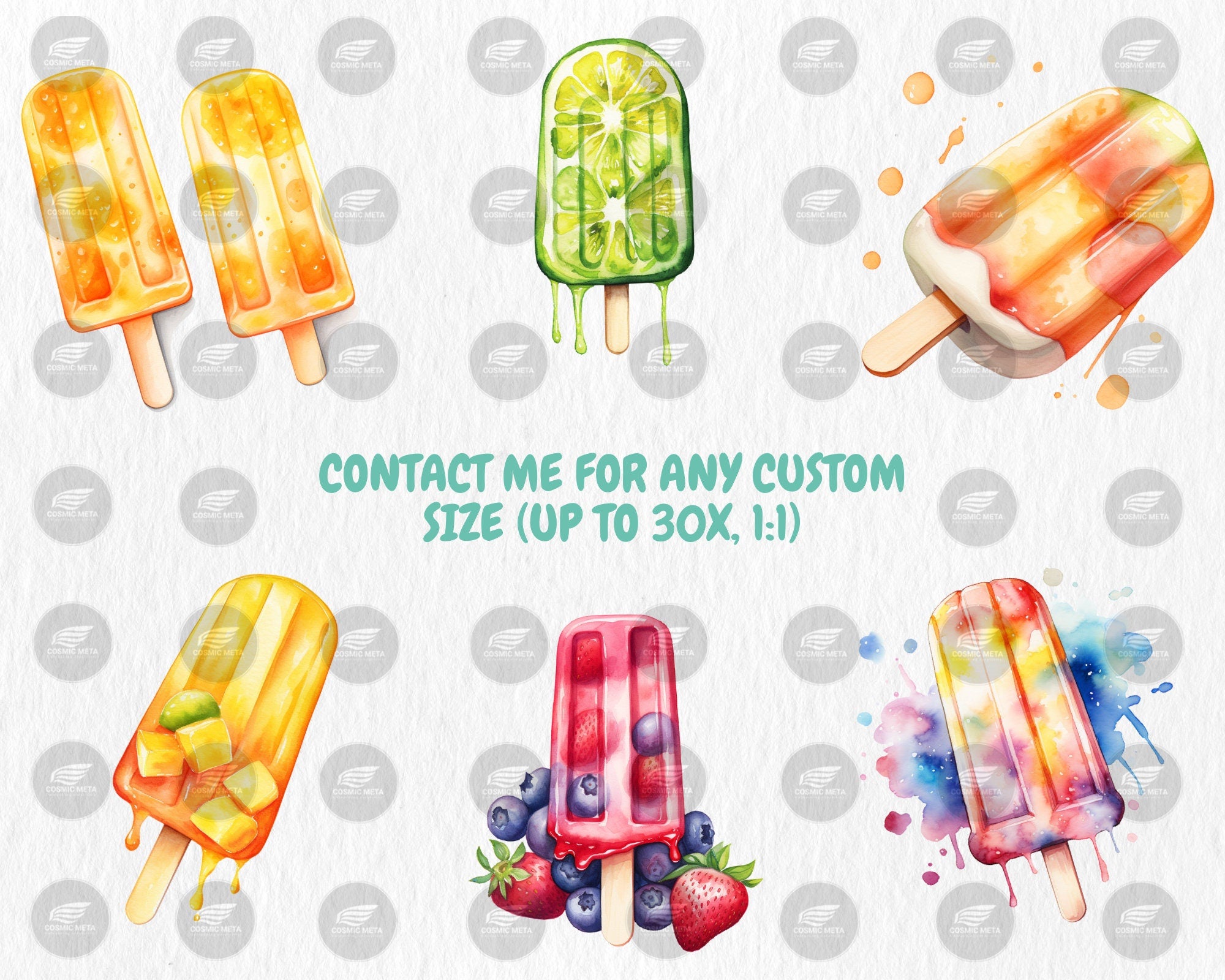 Watercolor Popsicles Clipart | Summer Treat, Strawberry, Chocolate, Orange Ice Cream Illustrations | Instant Download for Commercial Use