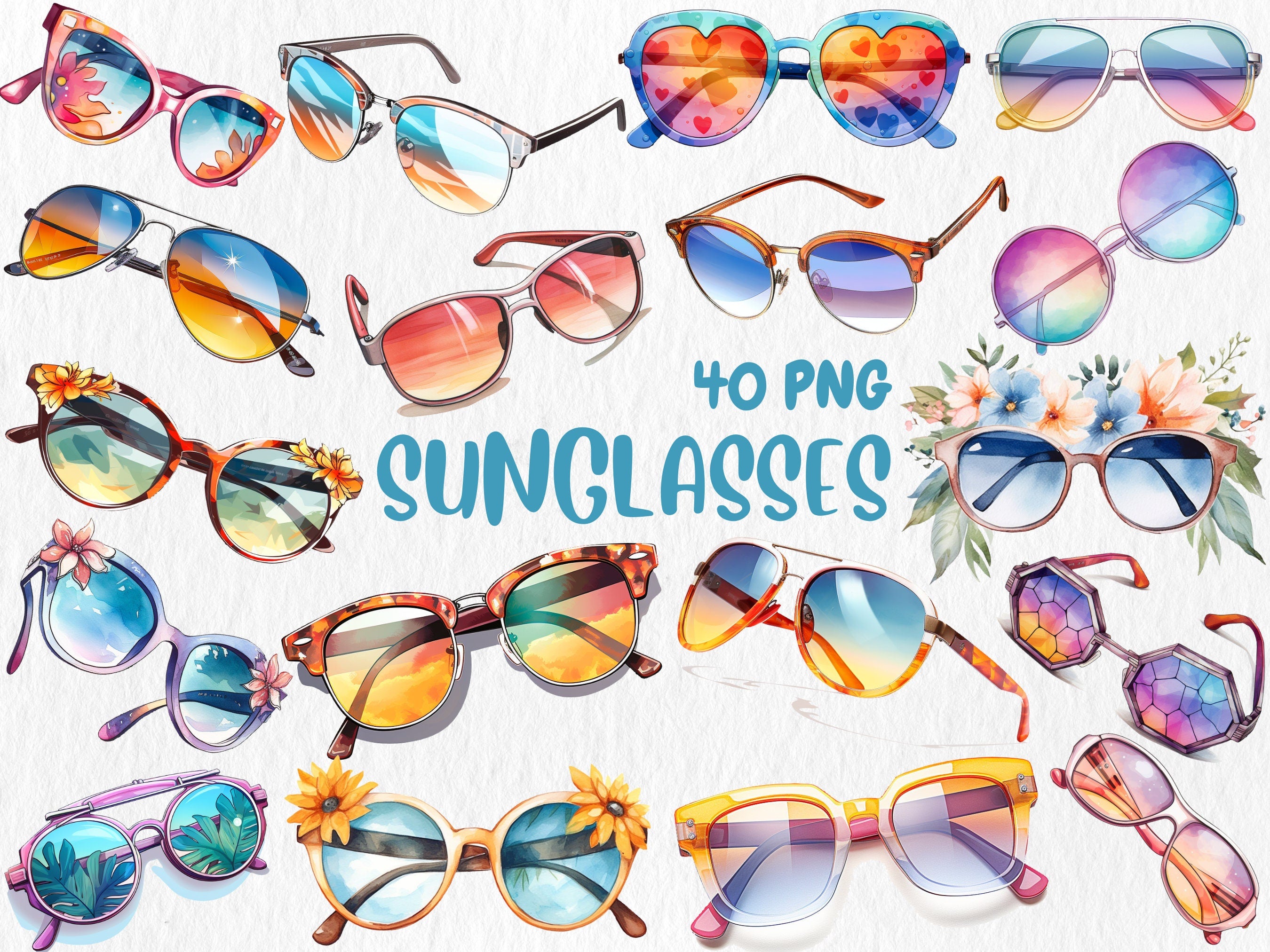 Watercolor Summer Mega Clipart Bundle | Tropical Drinks, Surfing, Ocean Lover, Sunglasses, Popsicles | Instant Download for Commercial Use