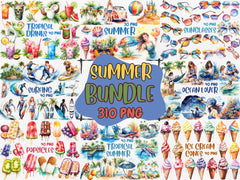 Watercolor Summer Mega Clipart Bundle | Tropical Drinks, Surfing, Ocean Lover, Sunglasses, Popsicles | Instant Download for Commercial Use