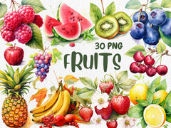 Watercolor Food & Drink Mega Clipart Bundle #1 | Fruits, Vegetables, Mango, Orange, Cocktails, Sweets | Instant Download for Commercial Use