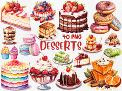 Watercolor Food & Drink Mega Clipart Bundle #2 | Holiday Sweets, Desserts, Tropical Drinks, Watermelon | Instant Download for Commercial Use