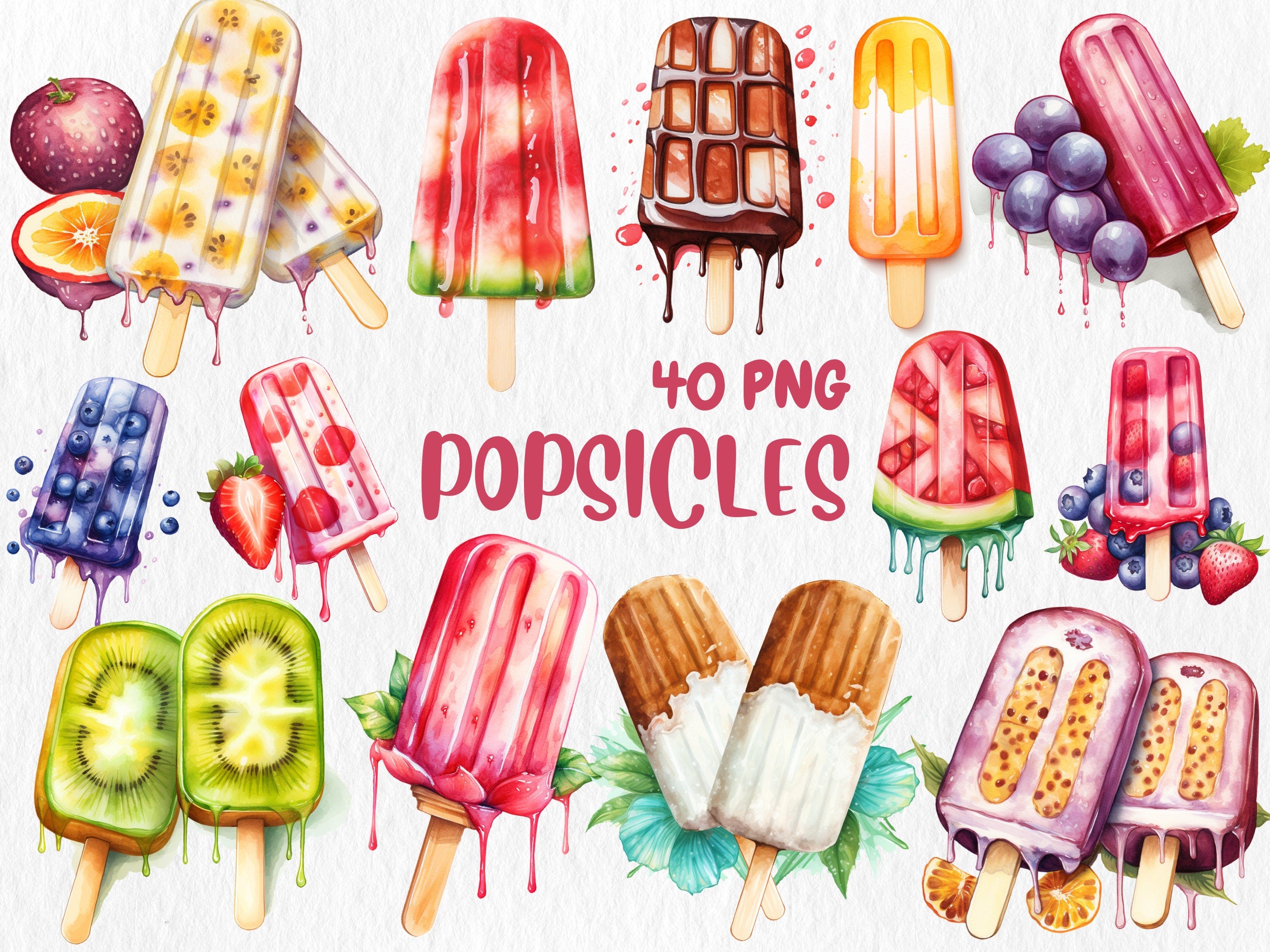 Watercolor Food & Drink Mega Clipart Bundle #2 | Holiday Sweets, Desserts, Tropical Drinks, Watermelon | Instant Download for Commercial Use