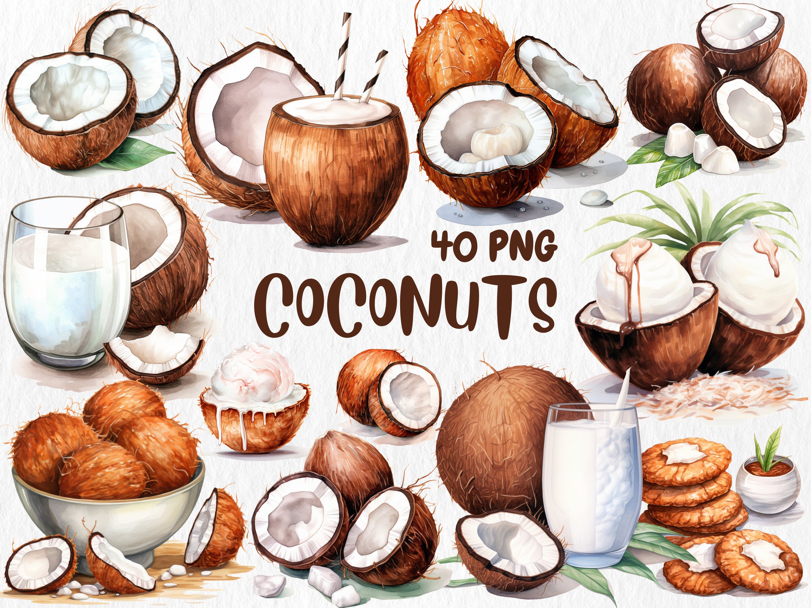 Watercolor Food & Drink Mega Clipart Bundle #2 | Holiday Sweets, Desserts, Tropical Drinks, Watermelon | Instant Download for Commercial Use