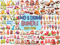 Watercolor Food & Drink Mega Clipart Bundle #2 | Holiday Sweets, Desserts, Tropical Drinks, Watermelon | Instant Download for Commercial Use