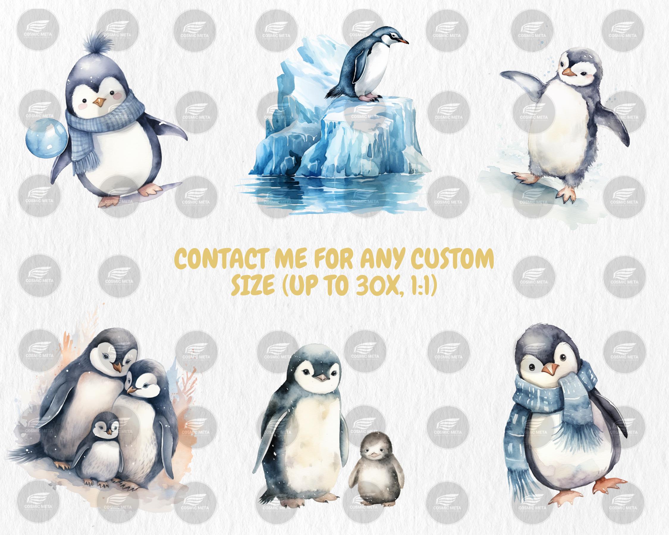 Watercolor Penguins Clipart | Winter Animals, 40 PNG Images, Transparent Background, 300 DPI, Cute Adorable Winter Penguin Illustrations