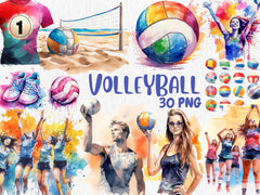 Watercolor Sports Mega Clipart Bundle | Football, Basketball, Volleyball, Baseball, Boxing Illustrations | Instant Download, Commercial Use