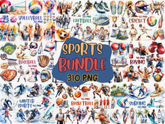 Watercolor Sports Mega Clipart Bundle | Football, Basketball, Volleyball, Baseball, Boxing Illustrations | Instant Download, Commercial Use