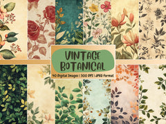Vintage Botanical Digital Paper | Antique Floral Background, Flower Backdrops, Crafting, Printable | Download for Journals & Scrapbooking