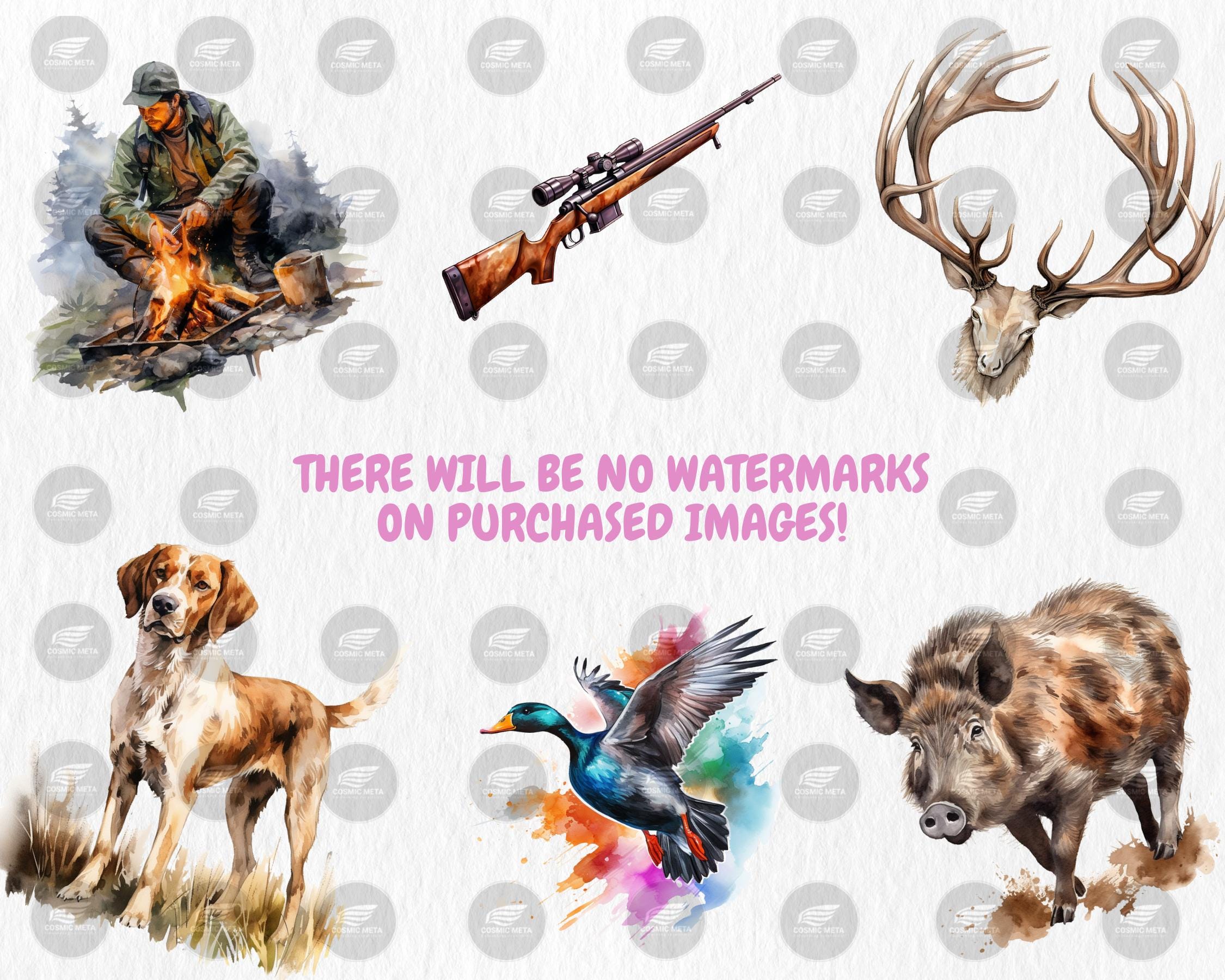 Watercolor Hunting Clipart | Outdoor Adventure, Deer and Duck Hunting, Rifle, Tent, Knife Illustrations | Instant Download, Commercial Use