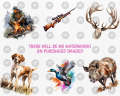 Watercolor Hunting Clipart | Outdoor Adventure, Deer and Duck Hunting, Rifle, Tent, Knife Illustrations | Instant Download, Commercial Use