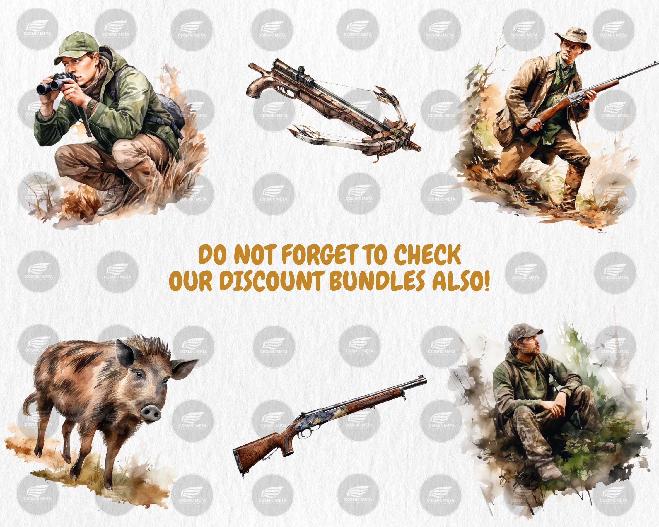 Watercolor Hunting Clipart | Outdoor Adventure, Deer and Duck Hunting, Rifle, Tent, Knife Illustrations | Instant Download, Commercial Use