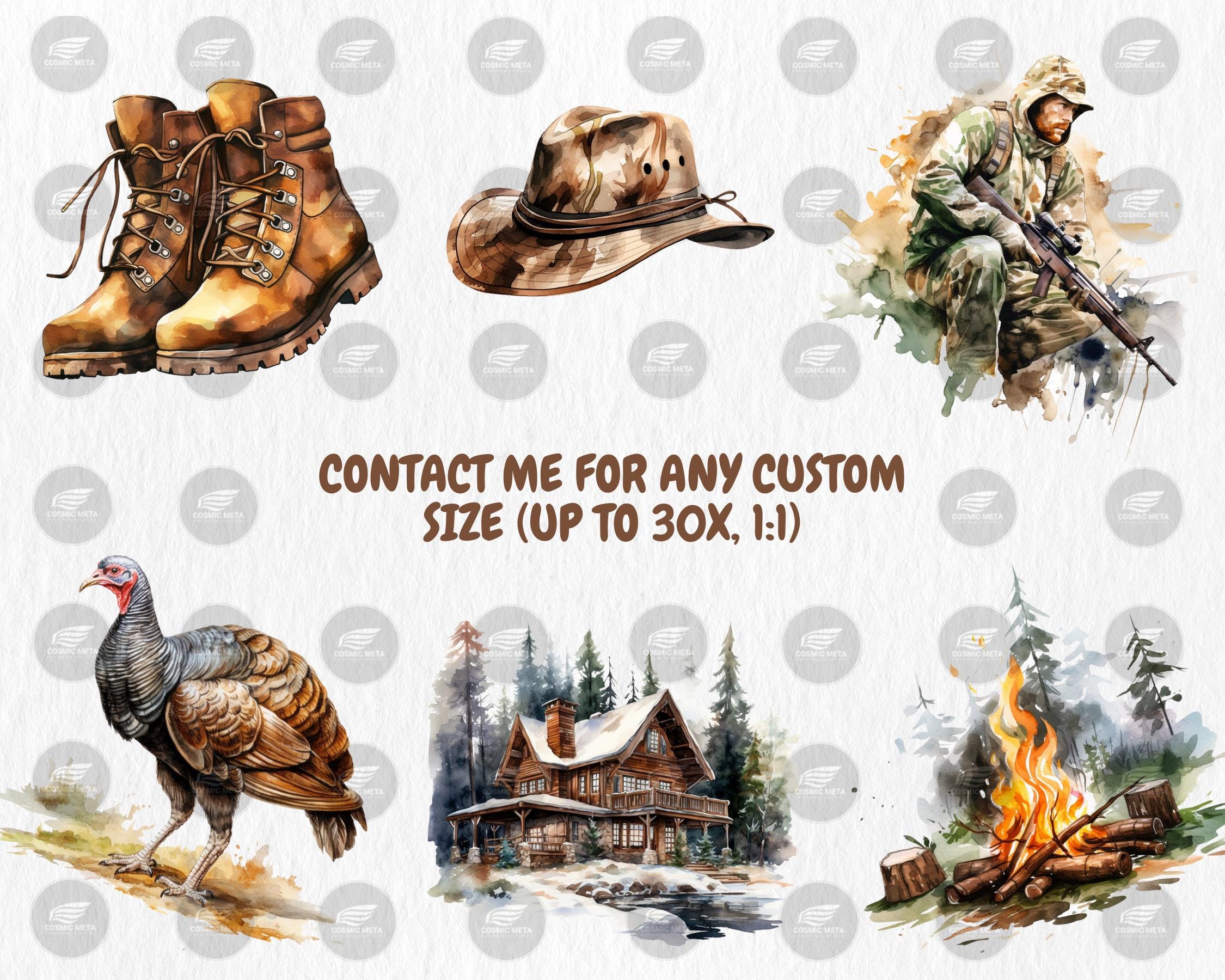 Watercolor Hunting Clipart | Outdoor Adventure, Deer and Duck Hunting, Rifle, Tent, Knife Illustrations | Instant Download, Commercial Use