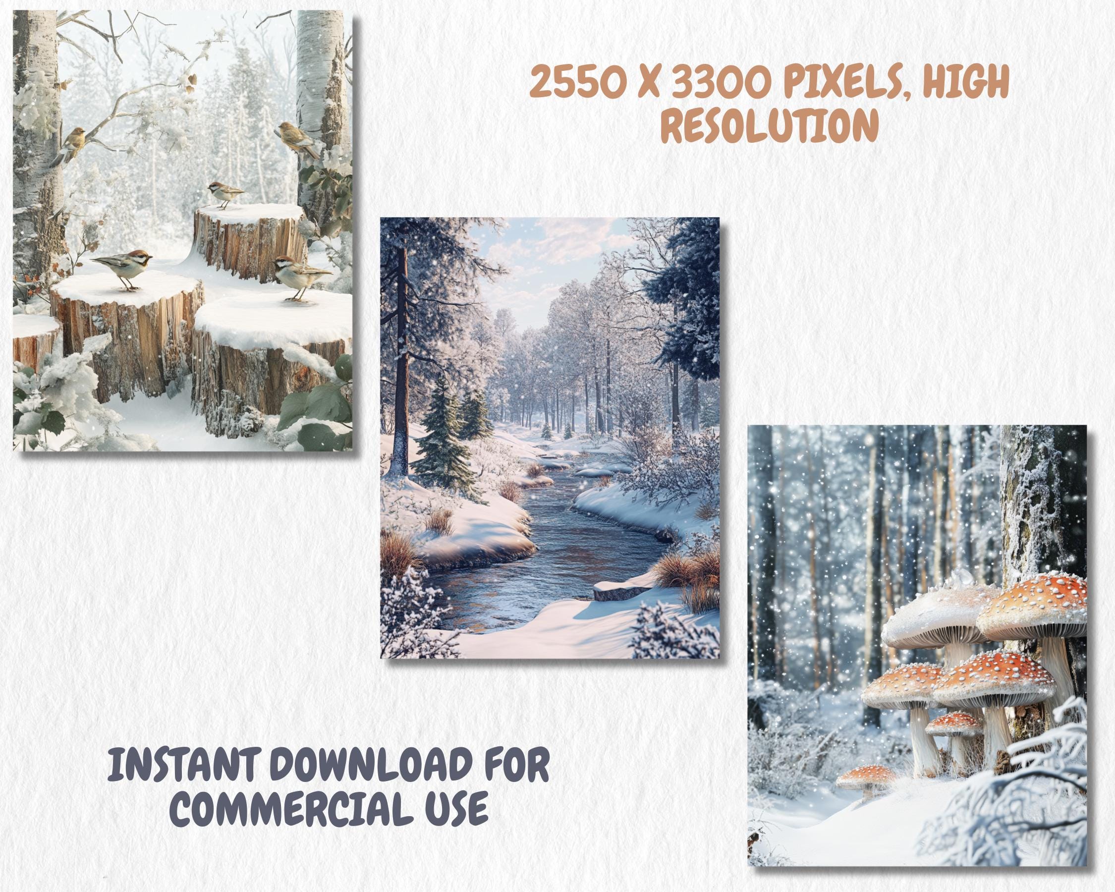 Winter Woodland Digital Paper | Winter Background, Nature-Inspire Backdrops, Crafting, Printable | Download for Journals & Scrapbooking