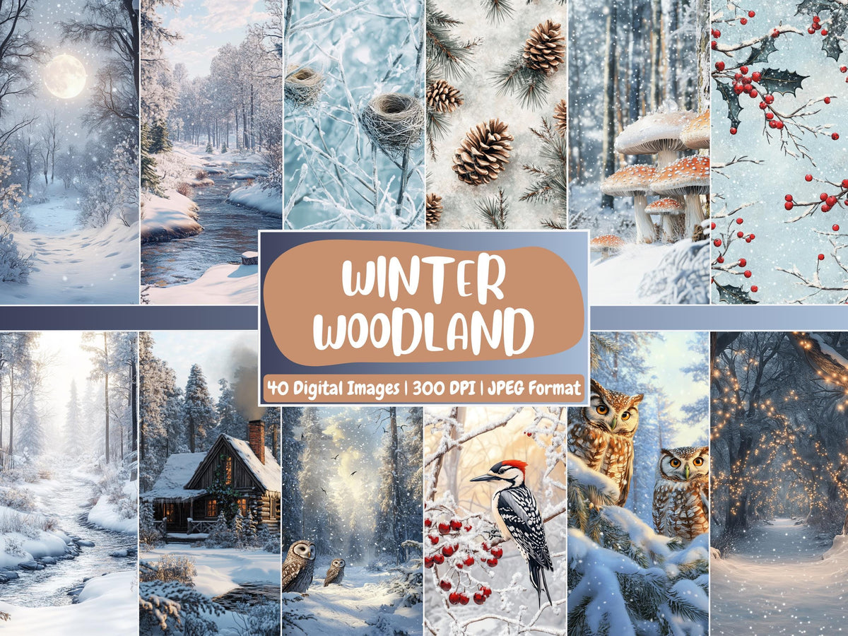 Winter Woodland Digital Paper | Winter Background, Nature-Inspire Backdrops, Crafting, Printable | Download for Journals & Scrapbooking