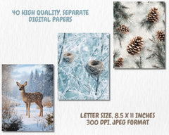 Winter Woodland Digital Paper | Winter Background, Nature-Inspire Backdrops, Crafting, Printable | Download for Journals & Scrapbooking