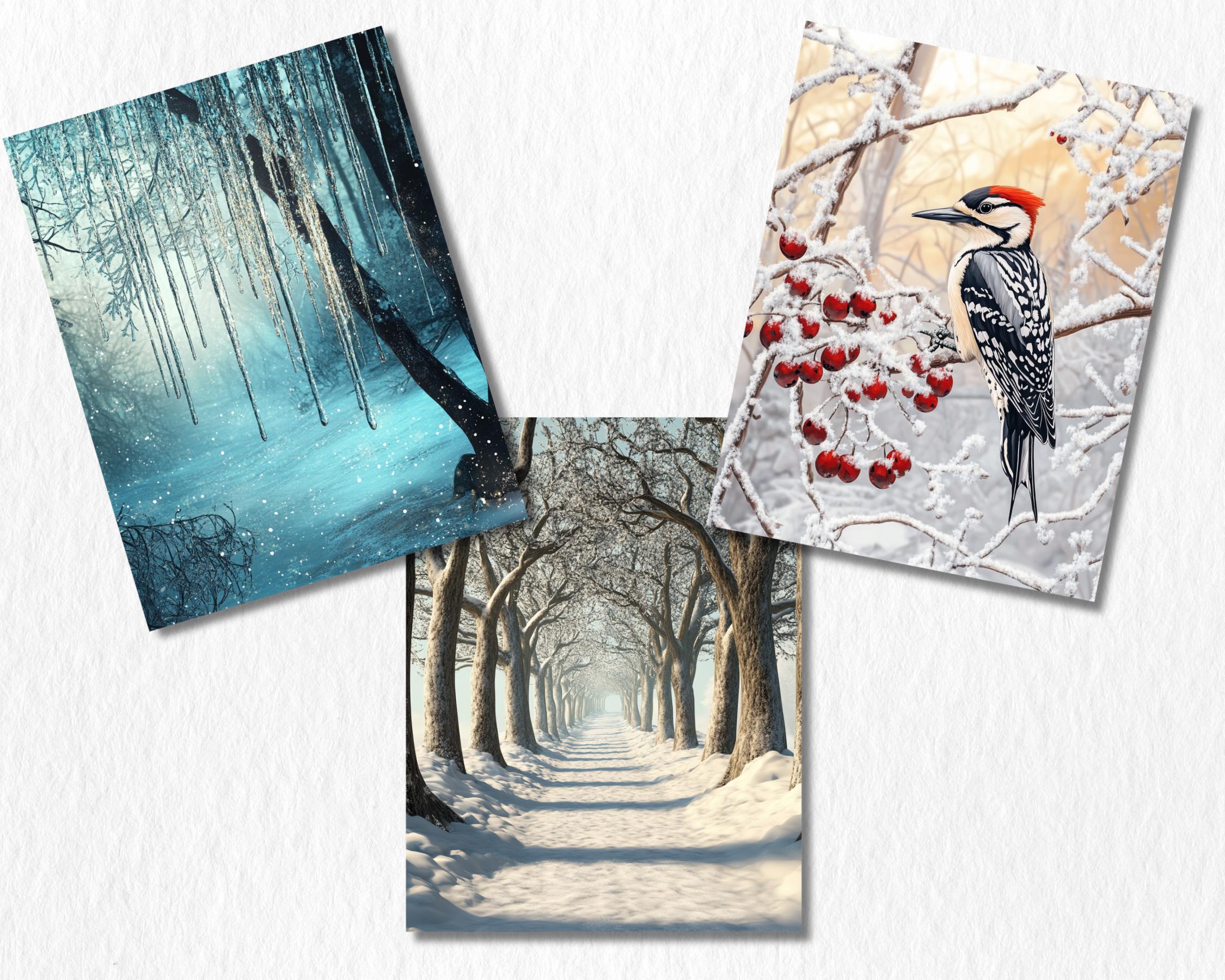 Winter Woodland Digital Paper | Winter Background, Nature-Inspire Backdrops, Crafting, Printable | Download for Journals & Scrapbooking